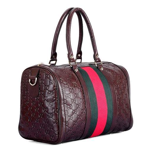 1:1 Gucci 247205 Vintage Web Medium Boston Bags-Coffee Guccissima Leather